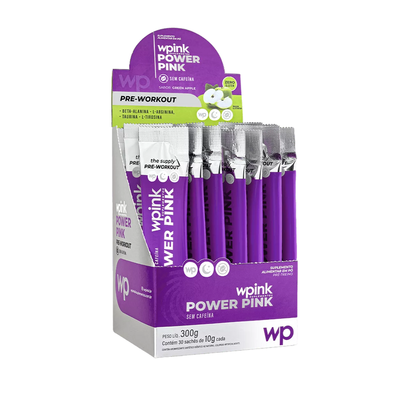 power pink sem cafeína de maçã verde - pré-treino - 300g