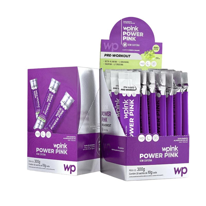 power pink sem cafeína de uva verde - pré-treino - 300g